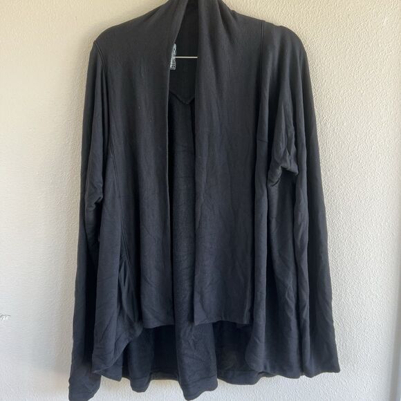 Athleta Womens Sz Large Black Shawl Open Front Cardigan Long Sleeve Pockets - Picture 1 of 5